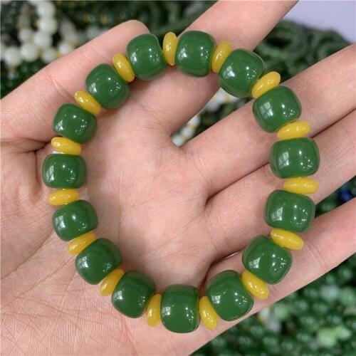 Wholesale Natural Jadeite Green Beads Elastic Bracelet Charm Jewellery Fashion Hand Knitted Man Woman Luck Gifts Amulet New