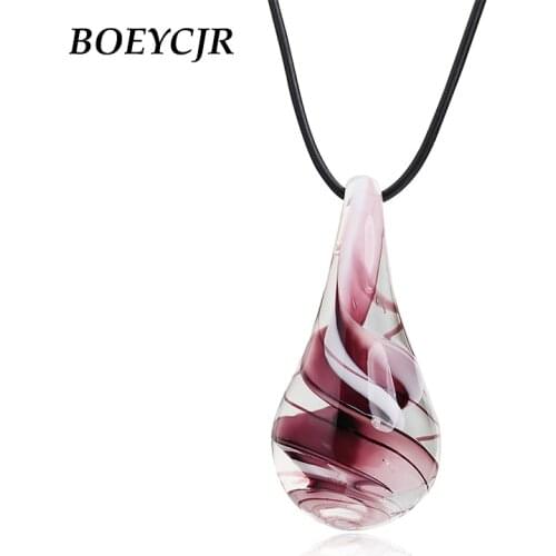 BOEYCJR 2 Colors Novel Glass Water Drop Necklace Short Chain Handmade Ethnic Quicksand Pendant Necklace for Women Christmas