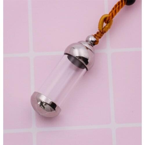 Titanium steel quartz crystal bottle Pendant Necklace 70cm cord length can be opened screw cap Cylinder pendant necklace