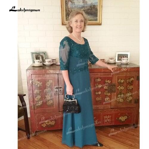 O Neck Chiffon Lace Beading Three Quarter Mother Of The Bride Dresses vestido de fiesta de boda robe de soirée femme 2021