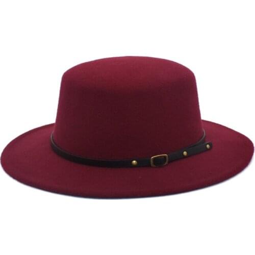 New Classic Solid Color Fedora Hat Women Wool Flat Top Bowler Hat Man Wide Brim Jazz Cap Elegant Lady Church Hats P21