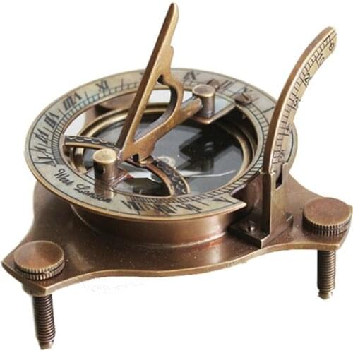 Handmade Nordic Brass Navigation Sundial with Compass Compass Navigation Vintage Ornament Decoration Design Lucky Artwork