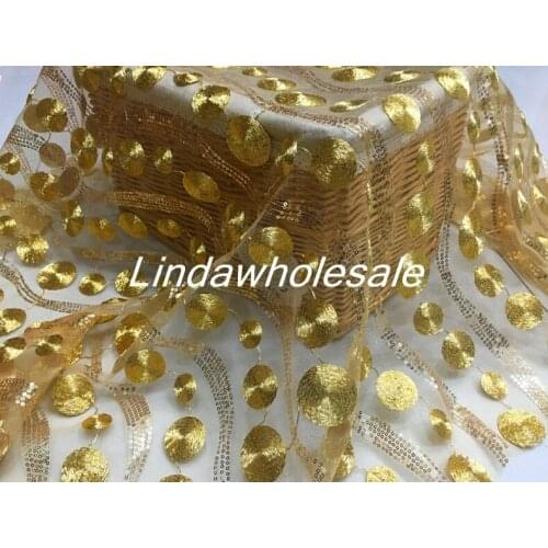 High-grade gold sequins net yarn lace embroidered clothing cloth,embroidered skirt fabric,fabric for dress,130cm*50cm/pcs