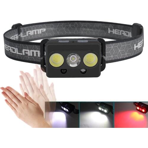 Bright LED Headlamp XPG+2*COB LED Headlight USB Rechargeable Head Light Waterproof Light Waist Light Running Light for Camping