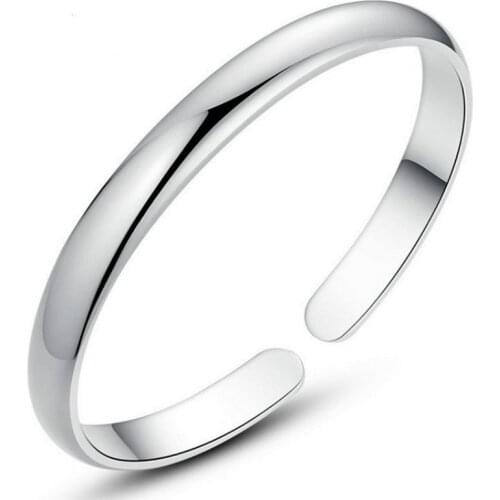Simple Fashion 925 Sterling Silver Smooth Cuff Bracelets & Bangles For Women Pulseras Valentines Day Present