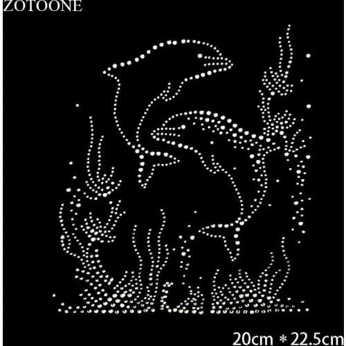 ZOTOONE Strass Crystal Clear Iron on Hotfix Rhinestone Dolphin Applique for Clothes Decoration Motif Rhinestones for Needlework