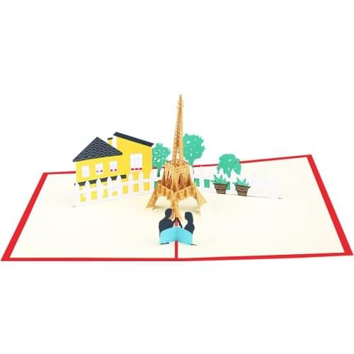 10pcs Wholesale 3D Handmade Romantic Eiffel Tower Lover Paper Invitation Greeting Card PostCard Valentines Day Wedding Gift