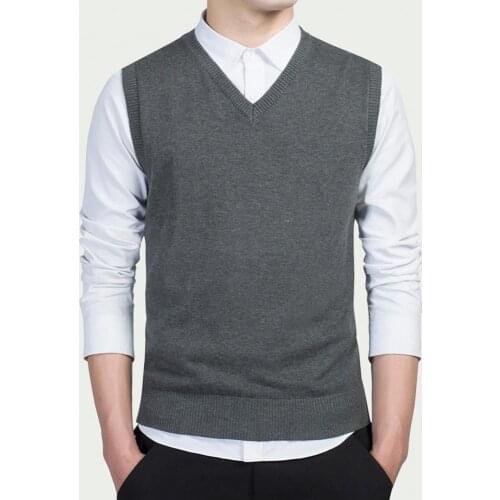 100% Cotton Sweater Men Autumn Warm Mens Sweaters Classic Pure Color V-Neck Sleeveless Vest Pull Homme Winter Mens Clothing 3XL