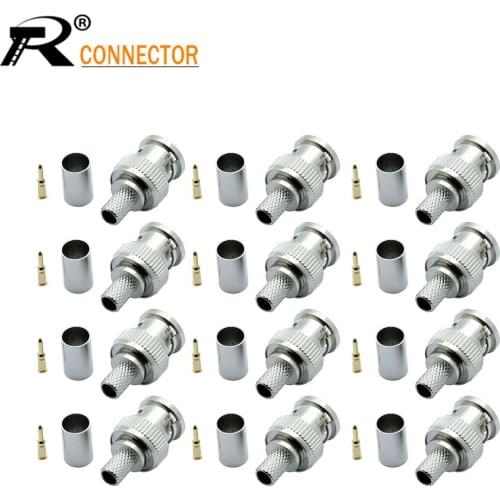 100pcs High Quality BNC Male Crimp Type Soldering Connector for CCTV System BNC Female Jack Couple Conector RG58/RG59/RG6