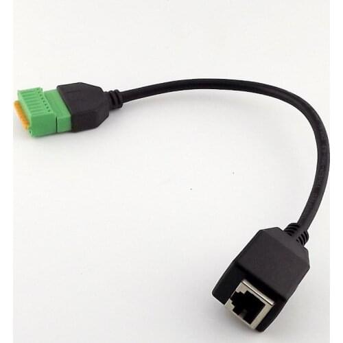 20pcs RJ45 Ethernet Female To 8 Pin AV Terminal Spring Solderless Block Adapter Cable 25cm