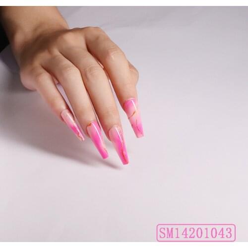 24pcs Rose Red Nail Patch Glue Type Removable Long Paragraph Fashion Manicure Save Time False Nail Patch NE