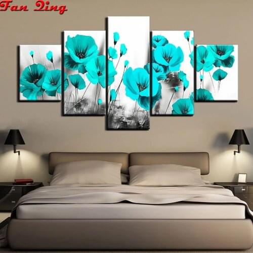 5 pcs DIY Diamond Painting Blue poppy flowers Full Drill Square Round Diamond Embroidery 5D Cross Stitch Decoration Home