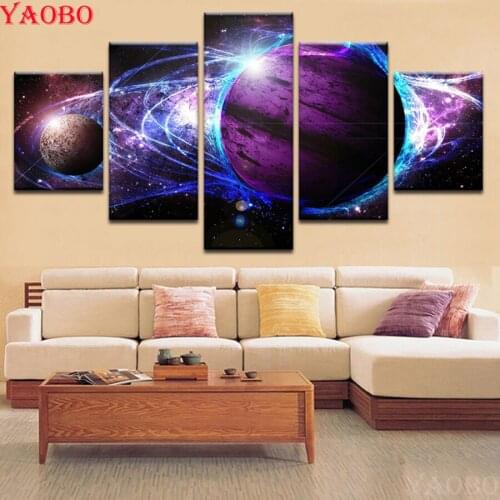 5D DIY Diamond Painting Abstract 5 pcs Purple Planets Landscape Full Square Round Drill Mosaic Rhinestone Embroidery beaded