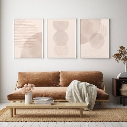 Abstract Circle Line Poster Modern Mid Century Canvas Painting Boho Geometric Wall Art Print Picture for Living Room Home Decor