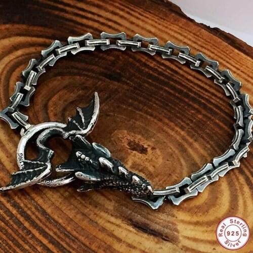 Thailand 925 Silver colour Dragon Bracelet Vintage Sterling Dragon Bracelet Real Pure Silver colour Dragon Man Bracelet Angular