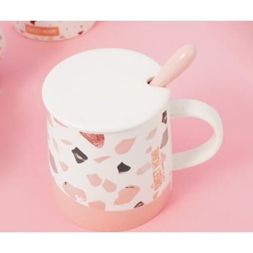 Coffee Wine Juice Water Cup Fashion Geometric Water Milling Ceramic Cup Tea Set with Lid Spoon Teacup Drinkware Handmade Gift