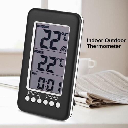 Hot LCD Digital Indoor Outdoor Thermometer Clock Temperature Meter Wireless Transmitter Meter Weather StationTemperature Tester