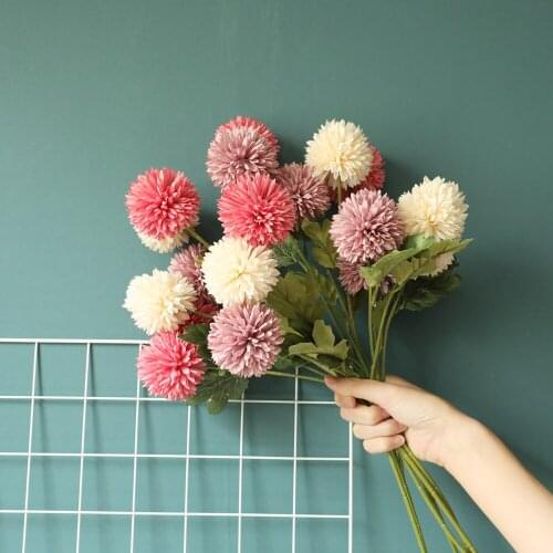 3 Heads Dandelion Decoration Flower Long Stem Hydrangea Silk Artificial Flowers for Autumn Home Wedding party Garden