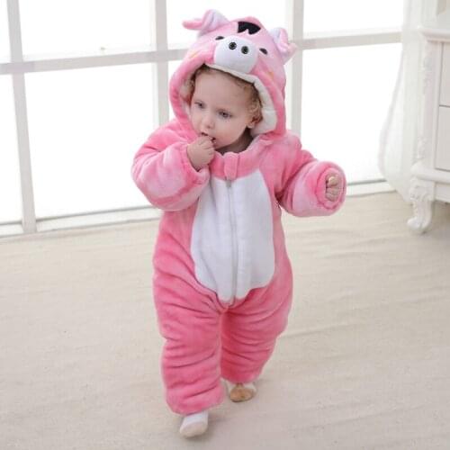 Pink Pig Costumes Baby Girl Rompers Newborn Outfit Clothes Girls Jumpsuits Winter Fleece Toddler Hooded Jacket Children Coat Top
