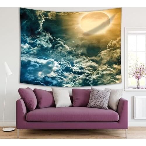 Tapestry Full Moon and Dramatic Clouds Mysterious Nature Universe Cloudscape Artwork Printed Yellow Blue Gray