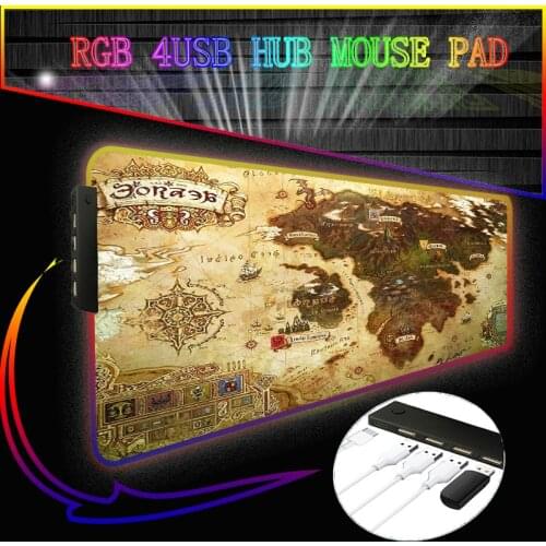 World Map LED Light Mousepad RGB 4 Port USB Hub Keyboard Colorful Mouse Pad Waterproof Multi-size World Computer Gamer CS Dota