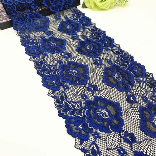 3y/lot Width 7 7/8 inch 20cm Floral Stretch Lace Trims Blue For Clothing Accessories Dress Sewing Applique Costume Lace Fabrics