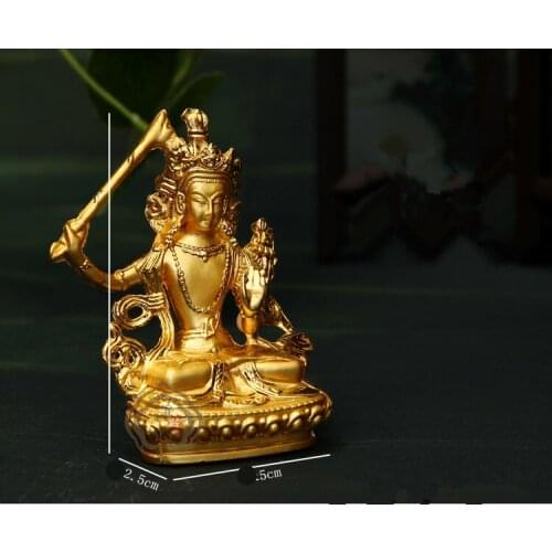 Suministro Budismo Tibetano Purdue Beings Manjusri Bodhisattva figurita Holy Nepal Gilt Lotus Base aleación estatua de Bud