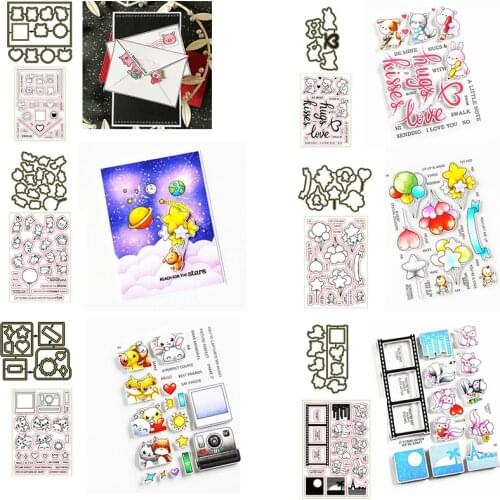 Cute Rabbit Kitten Elephant Piggy Balloon Star Moon Stamps And Dies For DIY Scrapbooking Embossing Crafts Cards Making Dies 2020