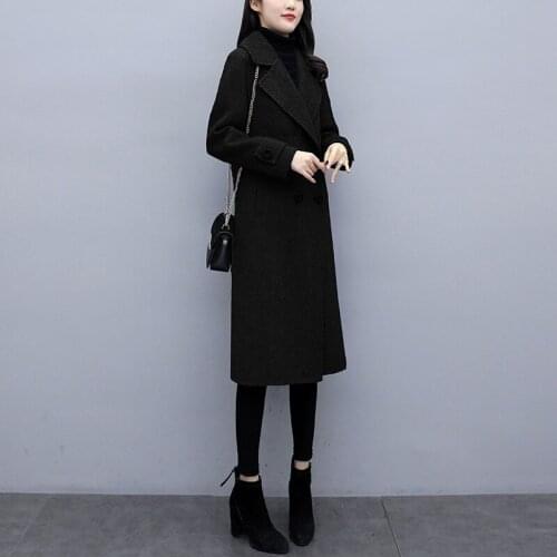 New Popular Brown Woolen Coat Women Mid-Length Korean Style Suit Collar Commuter Fashion Straight Autumn Winter Woolen Coat Q350