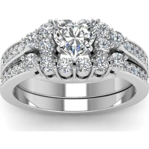 Ofertas Trendy Milangirl Fashion Romantic Heart Shaped Zircon Luxury Womens Ring Set Girl Party Accessories Engagement Wedding