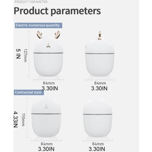 CPDD Portable 300ml Nano Spray Mini Humidifier Cute Antlers Quiet USB Air Diffuser Fogger Mist Maker Sprayer with LED Light