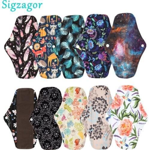 [Sigzagor] 10 Medium M Regular Reusable Washable Bamboo CHARCOAL Mama Cloth Pads, Menstrual Sanitary Pads,10"/25cm 26 Designs
