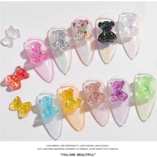 Mixed Size Aurora Little Bear Nail Art Accessories Resin Kawaii Bear Stereo 3D Fashion Fingernail DIY Decoration