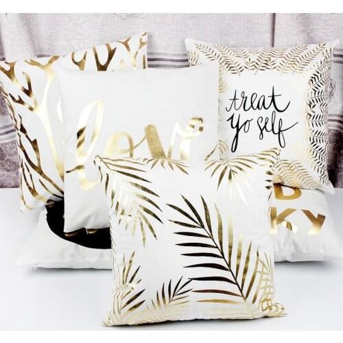 KAFNIK,2019 Gold Bronzing Pillow Cases Luxury Geometric Cotton Pillow Case White Bedroom Home Office Decorative