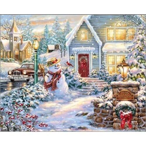 Counted Cross Stitch Kits Needlework Embroidery - 14 ct Aida DMC Color DIY Arts Handmade Home Decor - Silent Night Snowman