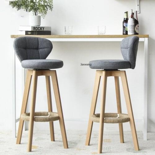 Nordic Bar Chairs Solid Wood Beech Bar Chair Color Minimalist Modern Back Rotating Bar Stool Front Desk Stools High Feet Chair