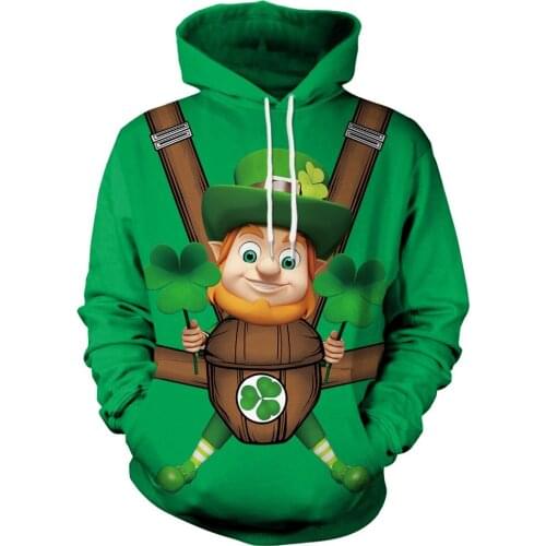 St. Patrick Day Shamrock 3D Print Cute Baby Hoodie Men/women Hiphop Pullover Sweatshirts with Hat Girl Green Tracksuits Clothes