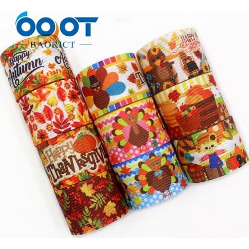 OOOT BAORJCT I-19831-2019,38mm 10yards Autumn Thanksgiving Thermal transfer Printed grosgrain Ribbons,bow cap DIY accessories