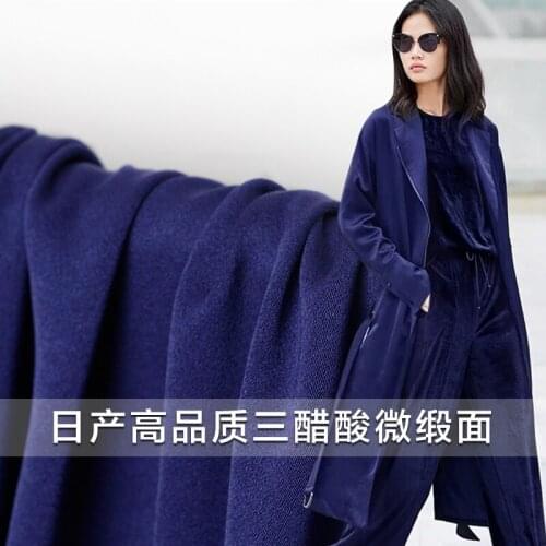 The Cloth Japanese Triacetate Satin Navy Blue Vertical Sense Garment Materials Spring Dress Pants clothes fabrics Freeshipping