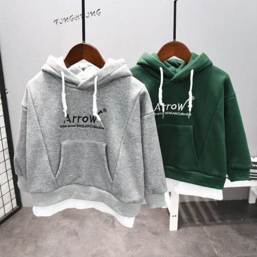 Toddler Boys Hoodies Winter New Baby Korean Casual Hooded Pullovers Boys Plus Velvet Letter Print Fake Two Sweatshirts Kids Tops