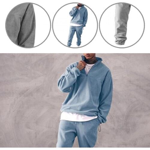 Comfortable Casual 2 Pieces Men Sweatshirt Pants Set Skin-friendly Men Sportswear Set Solid Color for Sports