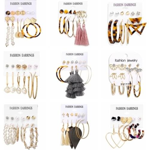 New Womens Earrings Set Tassel Pearl Acrylic Earrings For Women Bohemian Fashion Jewelry 2020 Geometric kolczyki Hoop Earings