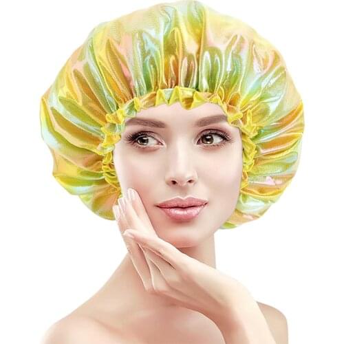 Women Laser Color Sleeping Cap Girls Colorful Headscarf Head Cover Silky Bonnet Muslim Hijab Turban Chemotherapy Bath Cap