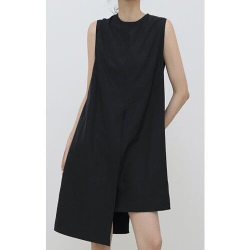 Sannian Women Dresses 2021 New Summer Round Neck Loose Stitching Irregular Sleeveless Vest Dress Black Dress Ladies Clothes