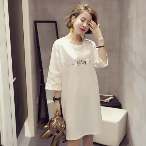 Fashion Summer Women T-Shirt Dress Girl Clothing Loose O-Neck Bating Sleeve Cotton Casual Short Style Female Vestidos