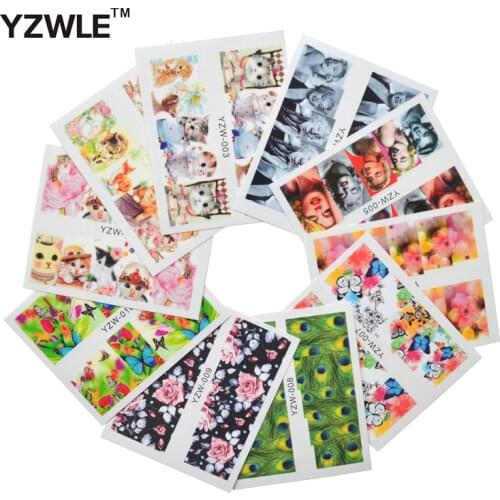 YWK 10 Sheets DIY Decals Nails Art Water Transfer Printing Stickers Accessories For Manicure Salon