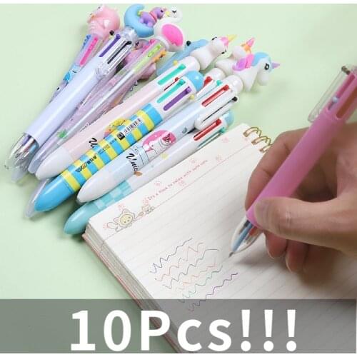 10Pcs Cute 6 Colors Flamingo Unicorn Ballpoint Pen Multicolor Marker Pen for School Office Writing Supplies Stationery Kids Gift