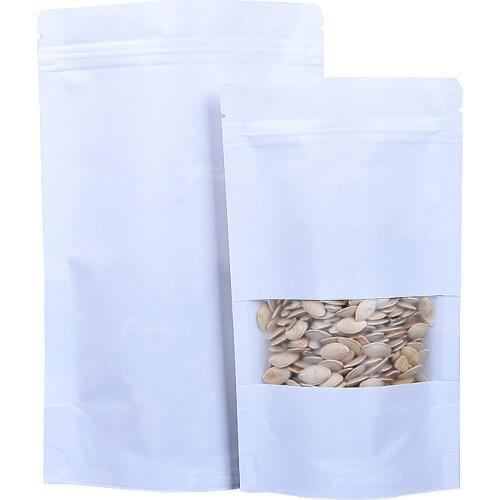 100Pcs/Lot White Kraft Paper Bag Self Sealing Food Storage Packaging Bag Aluminum Foil Bags Stand Up Zip Lock Candy Rice Pouches