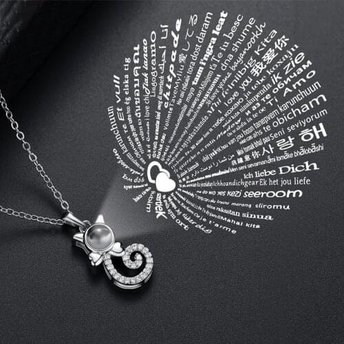 100 Languages Pendant Necklaces for Women I Love You Nanotechnology Projective Necklace Cart Jewelry Gift for Girls