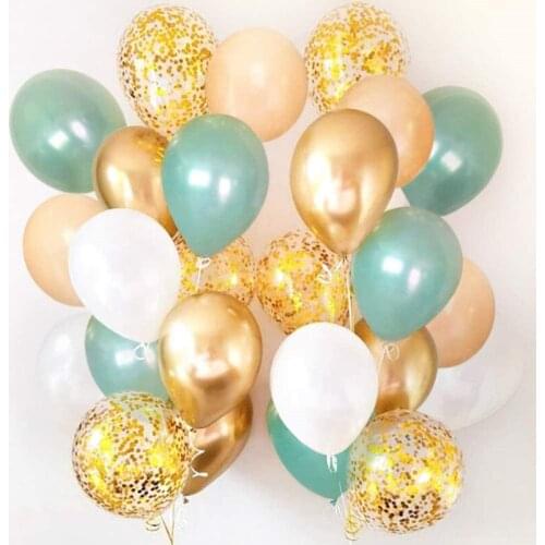 15pcs Avocado Green Gold Metal Latex Balloons birthday party agate decoration adult Kids Air Ball Helium Globo Wedding Decor Toy